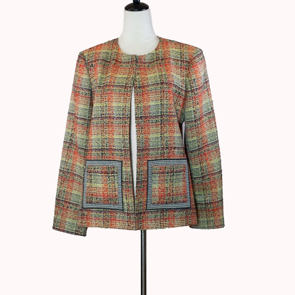 Harve Benard Collection Vintage Wool Blazer Plaid Orange Yellow Gray Size14 NWOT